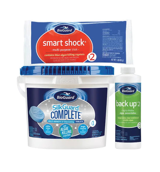 BIOGUARD SILKGUARD COMPLETE 25lb, SMART SHOCK 1lb, BACK UP 2 32oz - Pool FX 